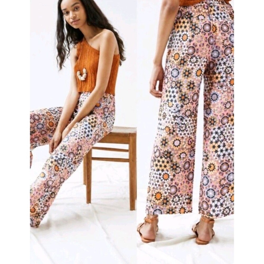 Anthropologie Geometric Kaleidoscope Wide Leg Lyocell Pants Boho Festival US 14